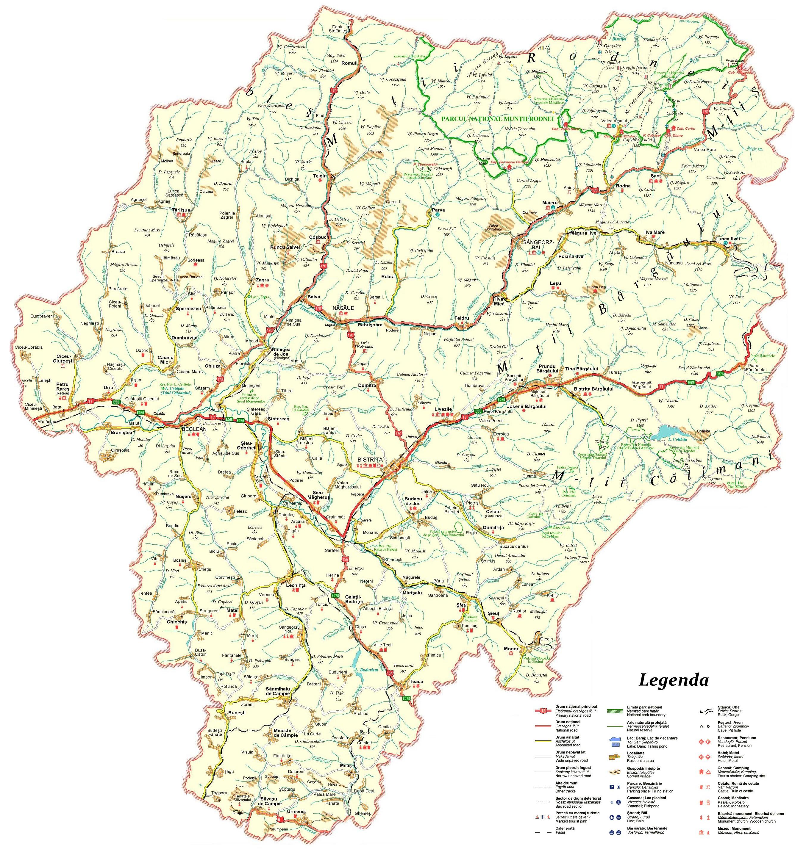 Harta turistica a judetului Bistrita-Nasaud